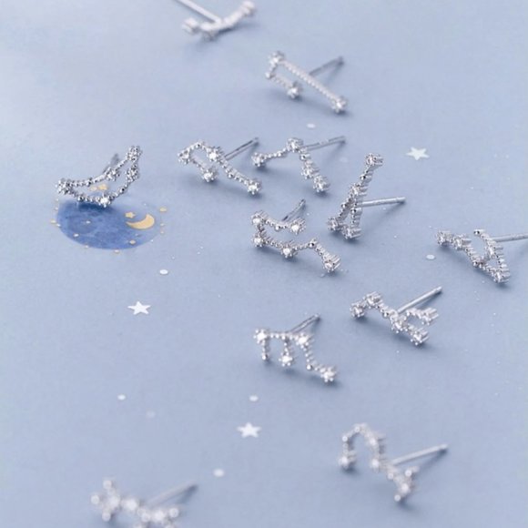 Cancer Constellation Star Minimalist Astrology Zodiac Sign Silver Stud Earrings - Picture 2 of 9